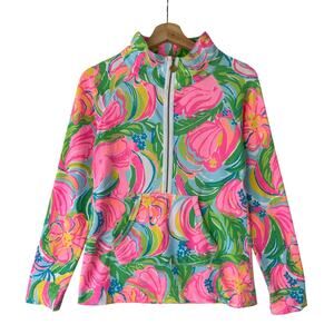Lilly Pulitzer Popover Half Zip Sweater Pink Green Floral Size Small